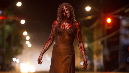 This is Carrie just after she unleashed hell and killed the majority of her school year. She was voted prom queen but her wonderment soon turned to disbelief when she was covered in pigs’ blood. Her path of destruction continues. 
